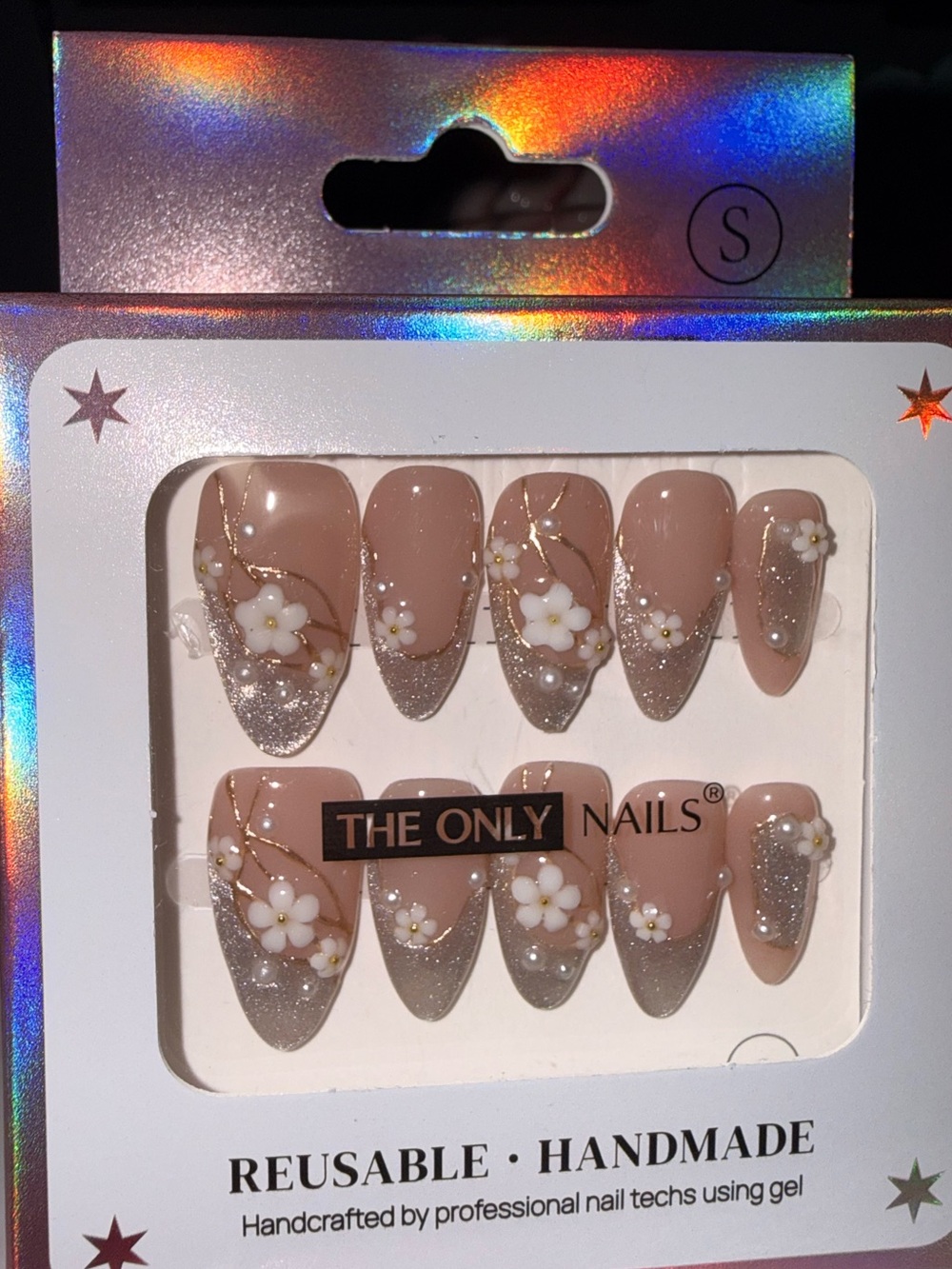 The Only Nails Reusable Handmade Nude Floral Press-On Nail Set in Small